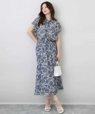 更紗プリント花柄シフォンブラウス／前後２ｗａｙ／洗える
