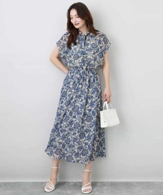 更紗プリント花柄シフォンブラウス／前後２ｗａｙ／洗える