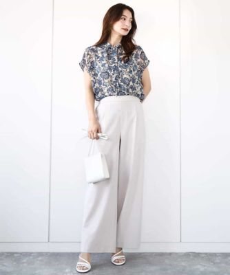 更紗プリント花柄シフォンブラウス／前後２ｗａｙ／洗える