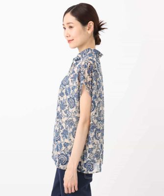 更紗プリント花柄シフォンブラウス／前後２ｗａｙ／洗える