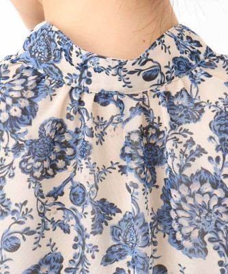 更紗プリント花柄シフォンブラウス／前後２ｗａｙ／洗える