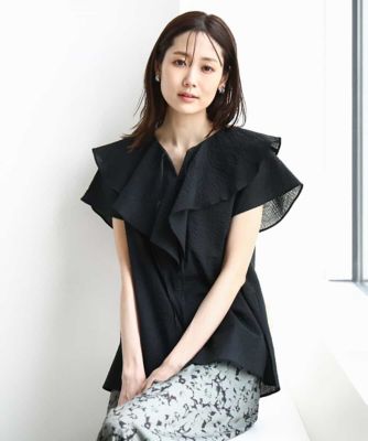 MK MICHEL KLEIN (Women)/エムケーミッシェルクラン ラッフルカラーフリルブラウス／洗える