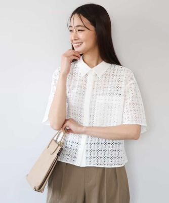 ＜MK MICHEL KLEIN (Women)＞［洗える］幾何レース五分袖シャツブラウス