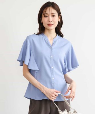 ＜MK MICHEL KLEIN (Women)＞［接触冷感／洗える］フリルスリーブブラウス