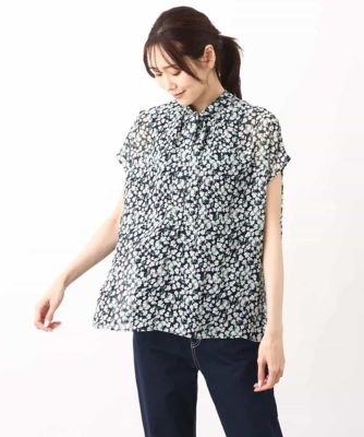 小花柄シフォンブラウス／２ｗａｙ／洗える