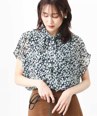 小花柄シフォンブラウス／２ｗａｙ／洗える