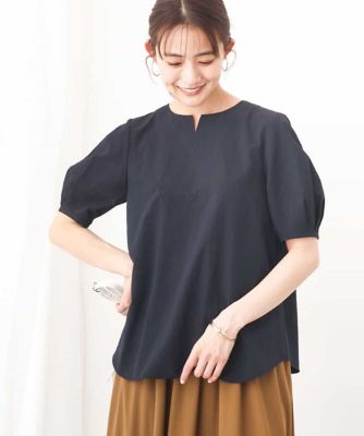 ドビーキーネックブラウス／洗える