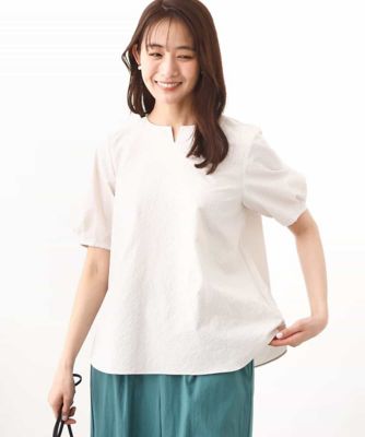 ＜MK MICHEL KLEIN (Women)＞ドビーキーネックブラウス／洗える