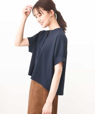 ＜MK MICHEL KLEIN (Women)＞タックスリーブバンドカラーブラウス／接触冷感／洗える