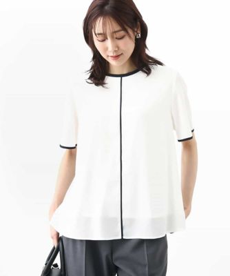 ＜MK MICHEL KLEIN (Women)＞配色パイピングデザインシフォントップス／洗える