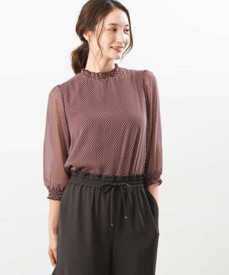 ＜MK MICHEL KLEIN (Women)＞シャーリングデザイン幾何柄プリントブラウス／洗える