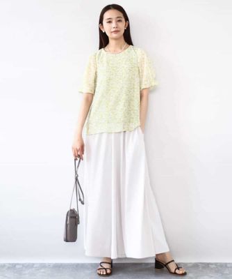 小花柄タックスリーブシフォンブラウス／洗える