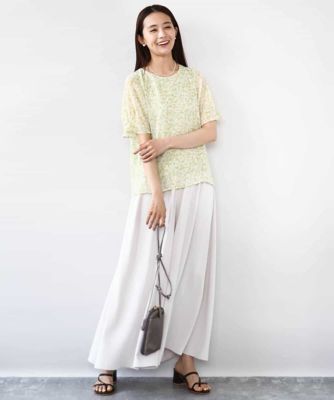 小花柄タックスリーブシフォンブラウス／洗える
