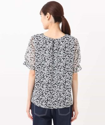 小花柄タックスリーブシフォンブラウス／洗える