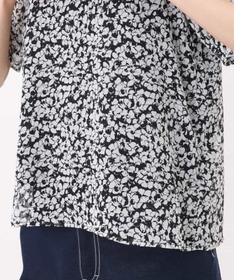 小花柄タックスリーブシフォンブラウス／洗える
