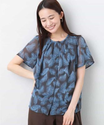 リーフ柄シフォンブラウス／洗える