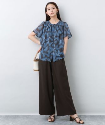 リーフ柄シフォンブラウス／洗える