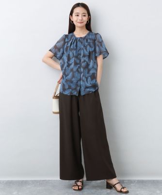 リーフ柄シフォンブラウス／洗える