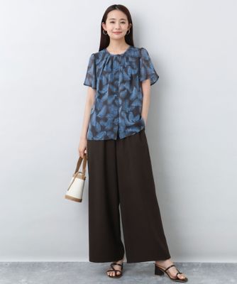 リーフ柄シフォンブラウス／洗える