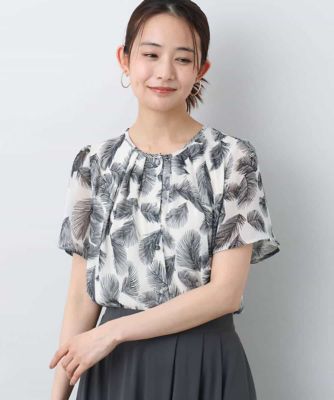 リーフ柄シフォンブラウス／洗える