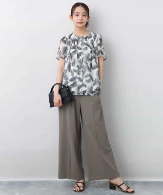 リーフ柄シフォンブラウス／洗える