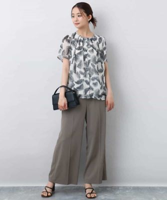 リーフ柄シフォンブラウス／洗える