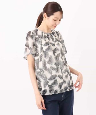 リーフ柄シフォンブラウス／洗える