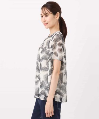 リーフ柄シフォンブラウス／洗える