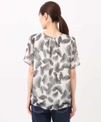 リーフ柄シフォンブラウス／洗える