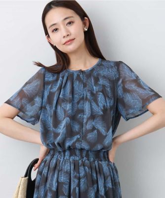 リーフ柄シフォンブラウス／洗える