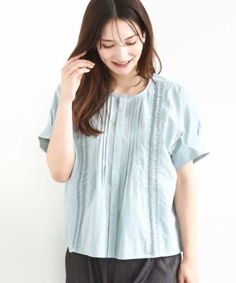 ＜MK MICHEL KLEIN (Women)＞コットンボイルピンタックデザインブラウス／洗える