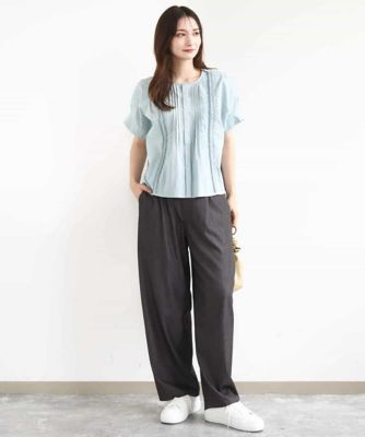コットンボイルピンタックデザインブラウス／洗える