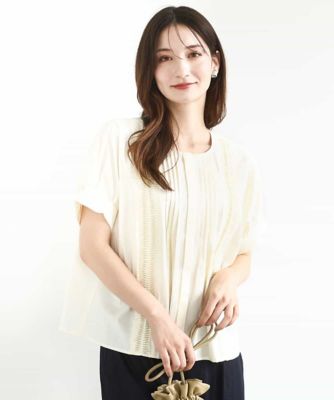 コットンボイルピンタックデザインブラウス／洗える