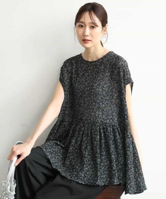 25AW エムズグレイシー 袖リボン フレア チュニック ブラウス 38 洗える］花柄フレアチュニックブラウス | MK MICHEL KLEIN (Women