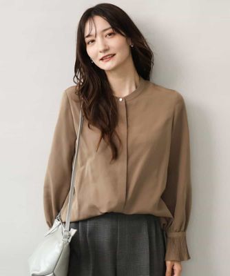 洗える］袖プリーツバンドカラーブラウス | MK MICHEL KLEIN (Women 