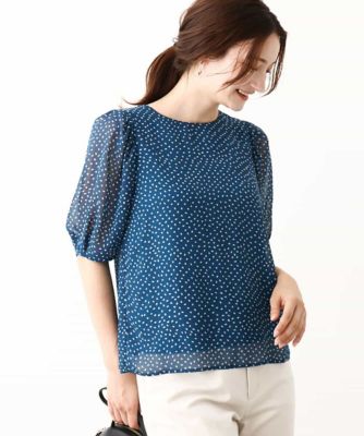 モダンドット柄シフォンブラウス／洗える