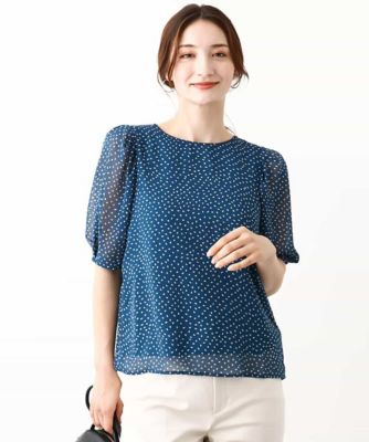 モダンドット柄シフォンブラウス／洗える