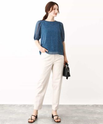モダンドット柄シフォンブラウス／洗える