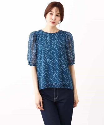 モダンドット柄シフォンブラウス／洗える