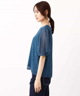 モダンドット柄シフォンブラウス／洗える