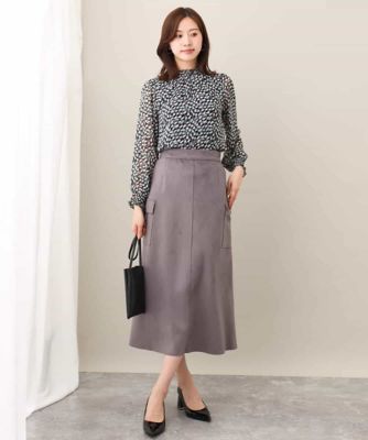 総柄シャーリングデザインシフォンブラウス／洗える