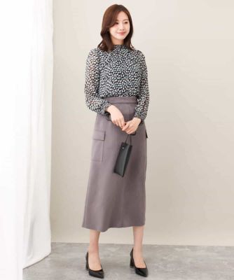 総柄シャーリングデザインシフォンブラウス／洗える