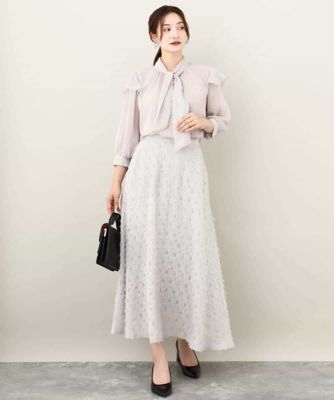 ボウタイ付きドット柄シアーブラウス／洗える