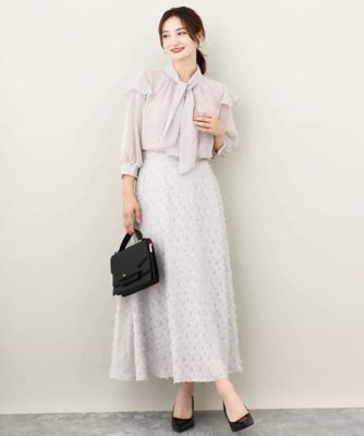 ボウタイ付きドット柄シアーブラウス／洗える