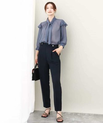 ボウタイ付きドット柄シアーブラウス／洗える