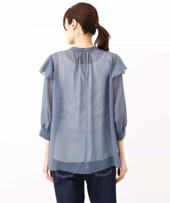 ボウタイ付きドット柄シアーブラウス／洗える