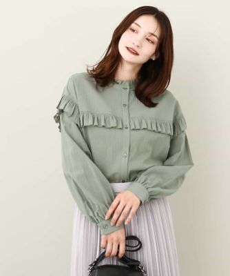 【24AW/コットン100/洗える】ナチュラルコットンフリルデザインシャツブラウス ナチュラルコットンフリルデザインシャツブラウス/洗える