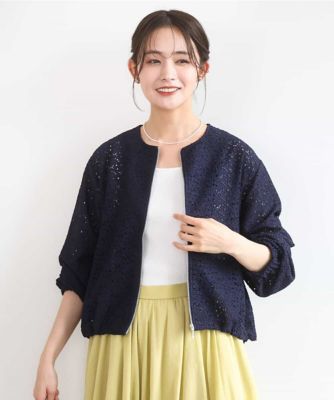 ＜MK MICHEL KLEIN (Women)＞花柄ラッセルレースジップアップブルゾン／洗える