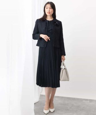 ノーカラーファンシーツイードジャケット／セットアップ対応／洗える