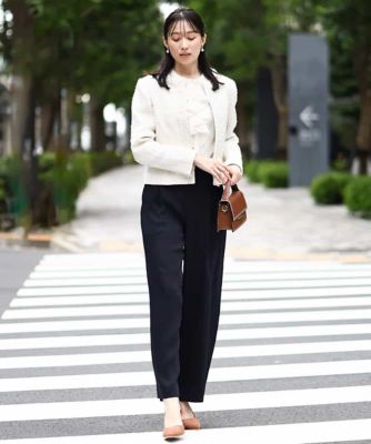 ノーカラーファンシーツイードジャケット／セットアップ対応／洗える